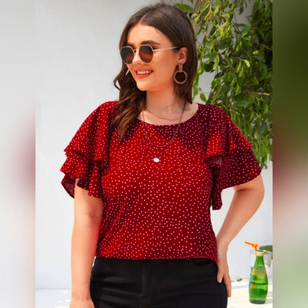 Polka Dot Butterfly Sleeve career top size XL